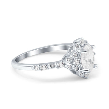 Oval Engagement Ring Accent Vintage Simulated Cubic Zirconia 925 Sterling Silver